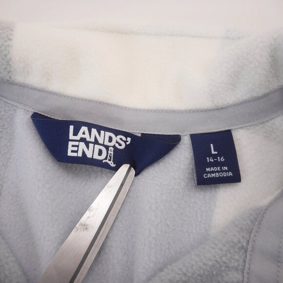 Lands' End Women's size L Fleece 1/4 Zip Pullover White Gray Plaid Sweatshirt - Picture 6 of 8